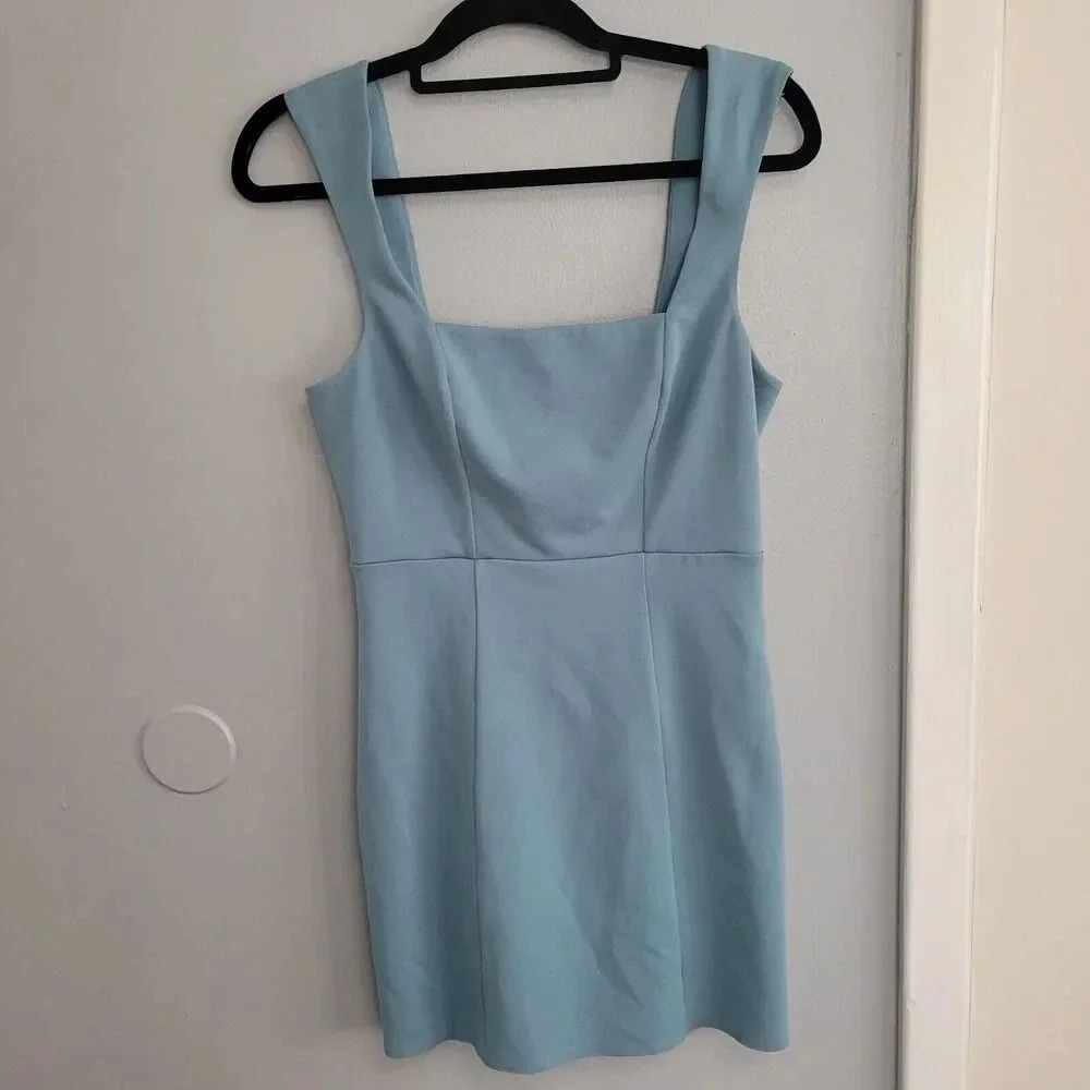 Show Me Your Mumu Square Neck Eden Midi Dress Steel Blue Stretch Sz Small *Read*